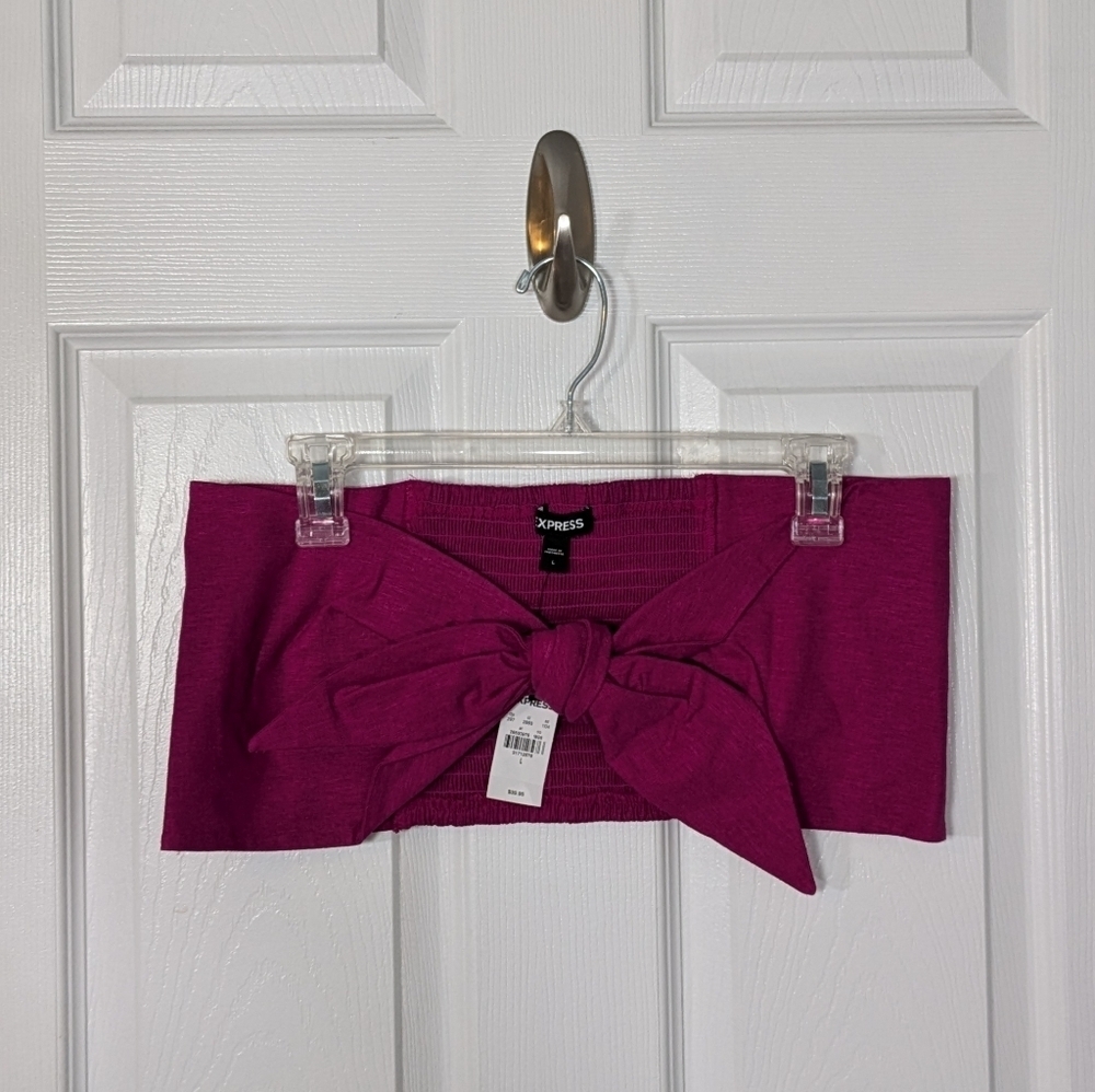 NWT Express Linen Tie-Front Smocked Bandeau Tube Top in Purple Sizes M‎ and L